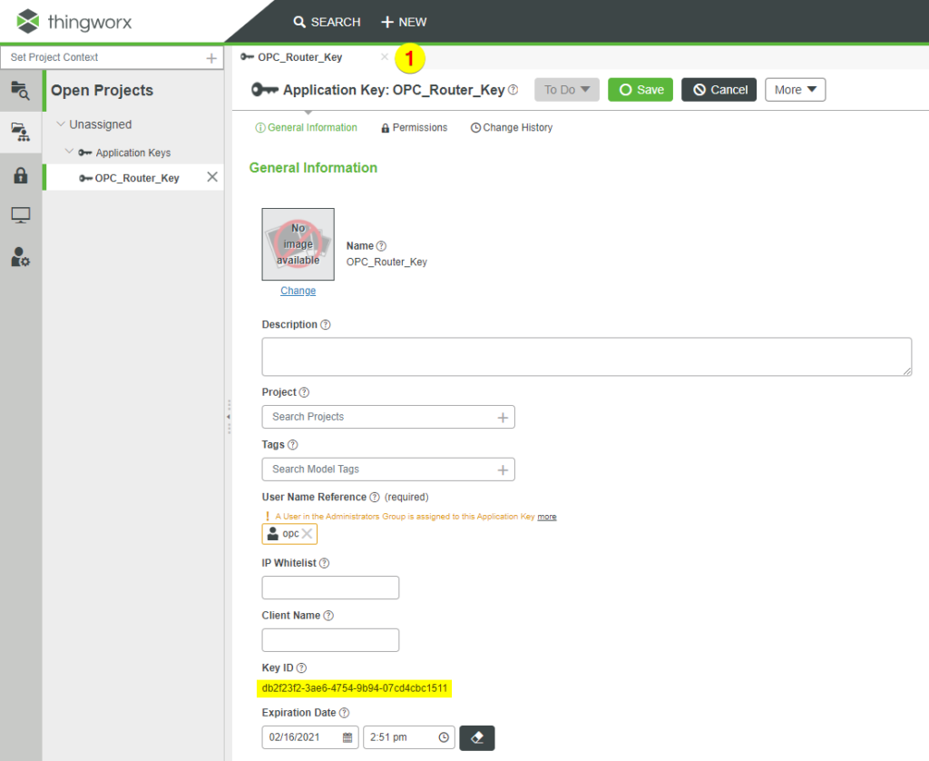 应用密钥 OPC Router Thingworx